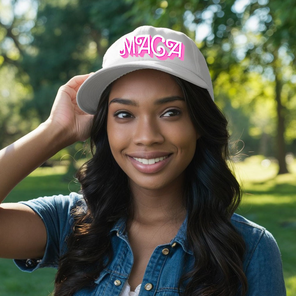 DaddyOShirts.com: Get this MAGA hat with Barbie-style embroidered text.